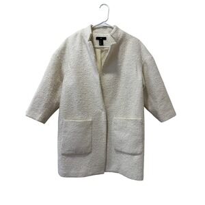 H&M Cream Bouclé Collarless Coat Women's Size 4 Open Front Snap Textured Pockets